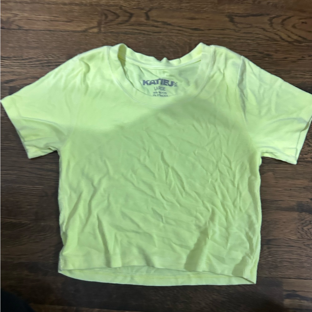 Katie J NYC neon yellow cropped t shirt size large